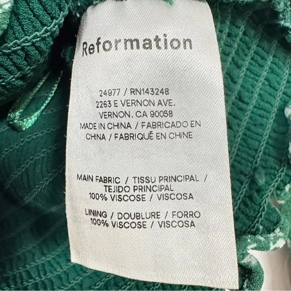 Reformation Green Ditsy Floral Smocked Blouse Womens M Summer Sheer Sleeve Boho